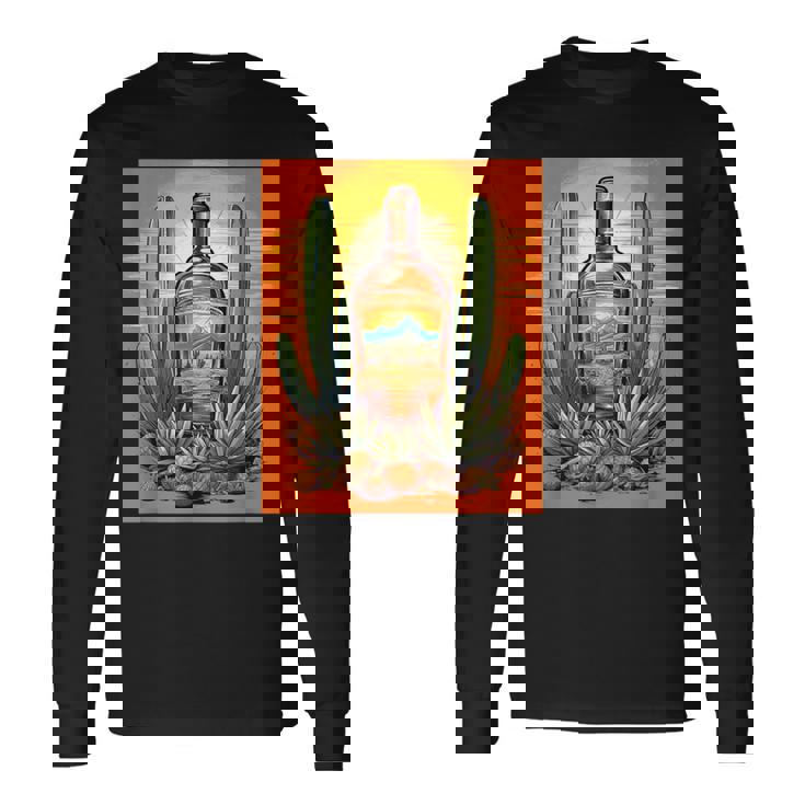 アガベ植物 テキーラボトル メキシカン メズカル アルコール ドリンク 長袖Tシャツ