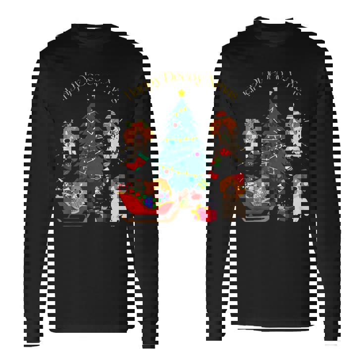 アグリー ハッピーデコピンクリスマス コーイケルホンディエ犬 ダッチデコイスパニエル犬 長袖Tシャツ