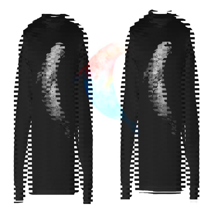 アザラシ アシカ かわいい シール 海 動物 水彩 シール 長袖Tシャツ