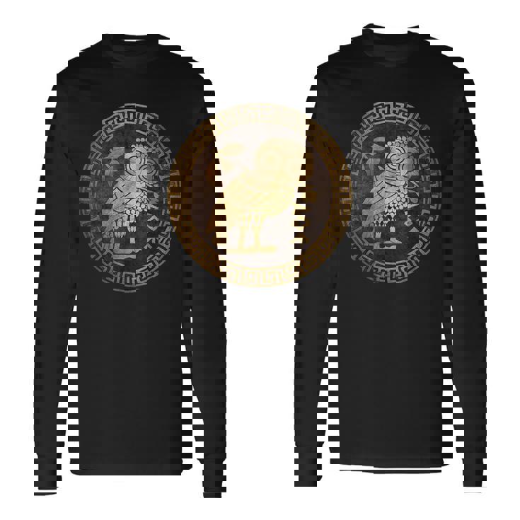 アテネ古代ギリシャ女神アテナのアテネのフクロウのシンボル 長袖Tシャツ