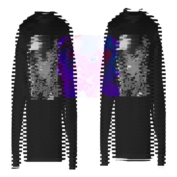 アニバエオタク美少女アニメ少女 紫髪ミステリアス 長袖Tシャツ