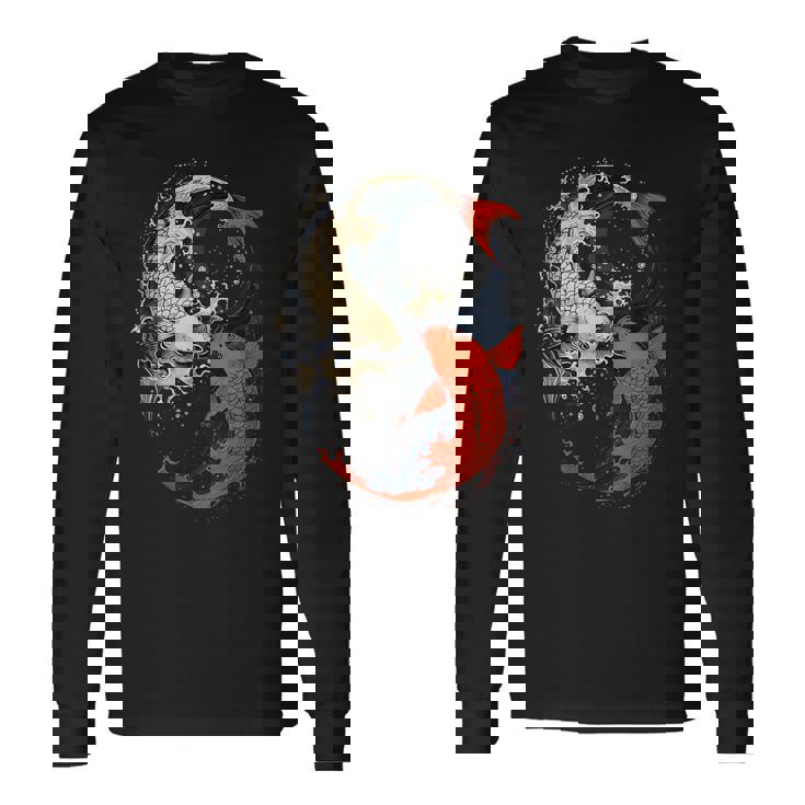 アニメ 日本の鯉 魚 陰陽 アート 長袖Tシャツ