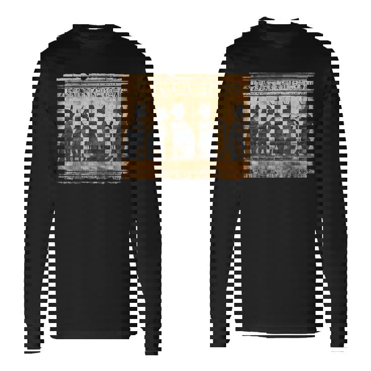 アヌビス 子猫 パピルス スクロール ピラミッド エジプトアート 猫 長袖Tシャツ