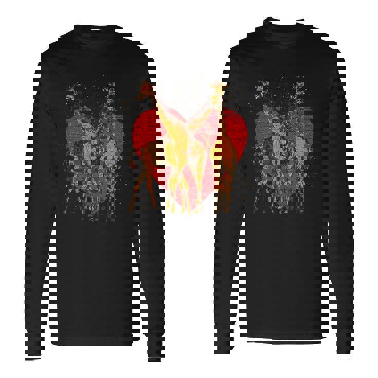 アフリカ サファリ アニマル ハート バレンタインデー ギフト ラブ キリン 長袖Tシャツ