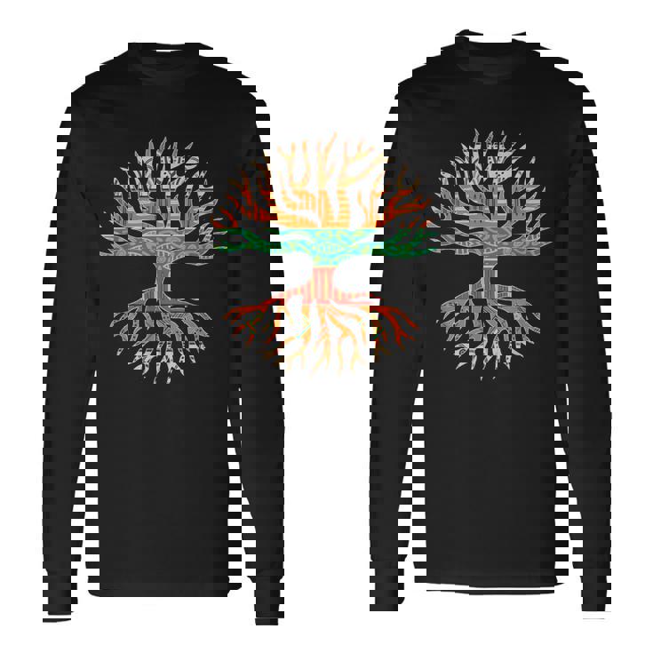 アフリカンパターンの木の根 黒史 長袖Tシャツ