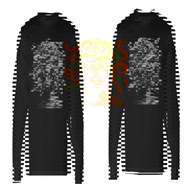 アフロ ブラック メラニン スキントーン メデューサ ヘビ ヘアスタイル 長袖Tシャツ