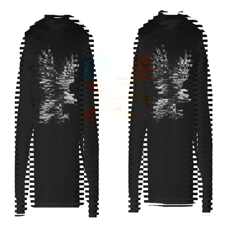 アメリカの国旗白頭ワシ米国独立記念日アートワーク デザイン 長袖Tシャツ