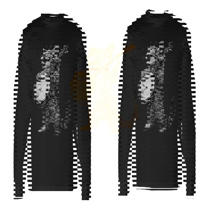 アメリカンショートヘアキャット ブルーグラス バンジョープレイヤー 長袖Tシャツ