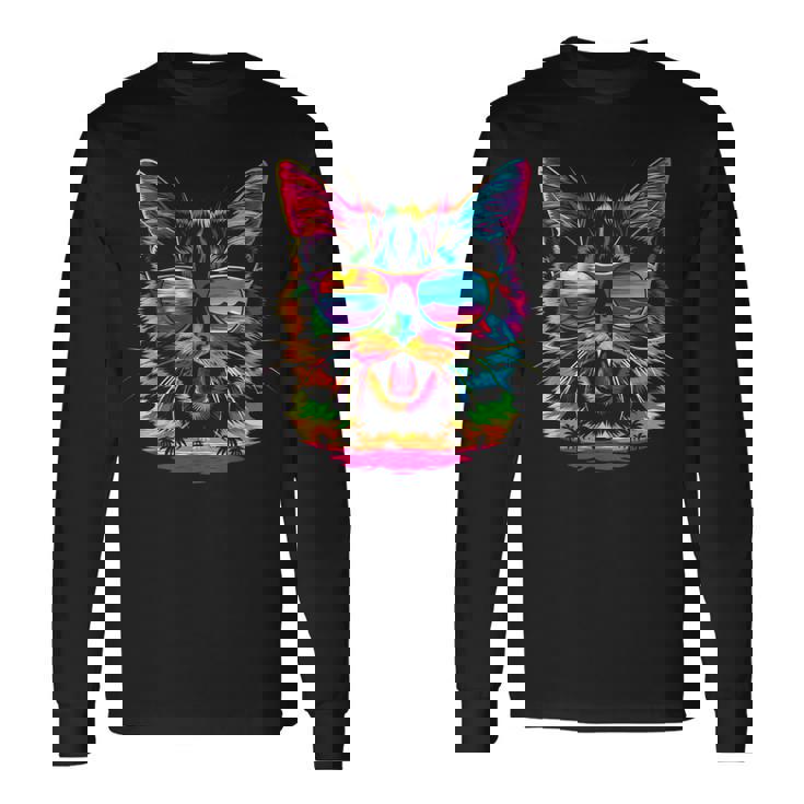 アメリカンショートヘアドッグサングラスポップアート 長袖Tシャツ