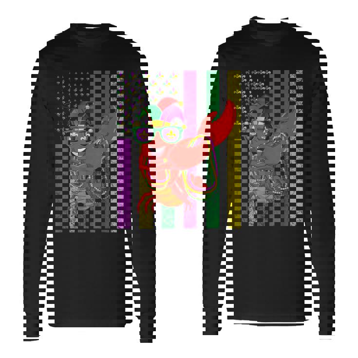 アメリカ国旗 マルディグラ ザリガニ ダビング 長袖Tシャツ