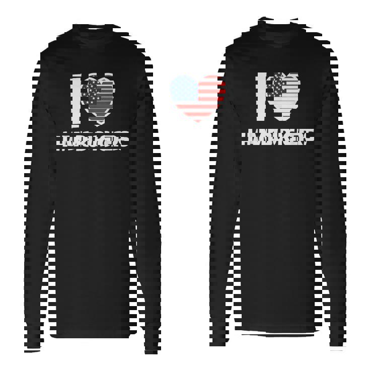 アメリカ国旗とハートのアイ・ラブ・ハンバーガー 長袖Tシャツ