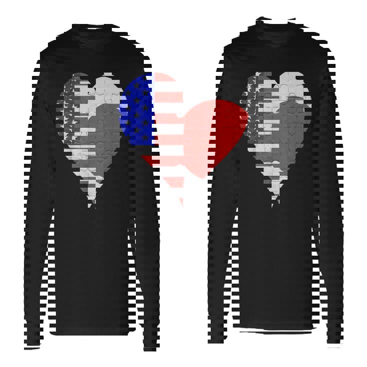 アメリカ日本国旗ハート 長袖Tシャツ