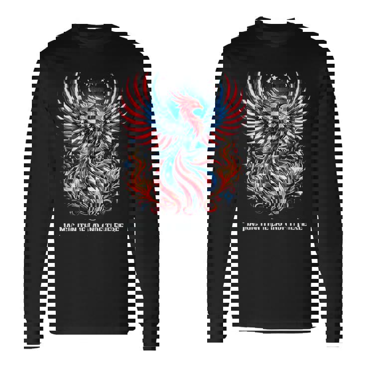 アメリカ神話 伝説のクリーチャー アメリカンフェニックス 自由の鳥 復活 火の鳥 長袖Tシャツ