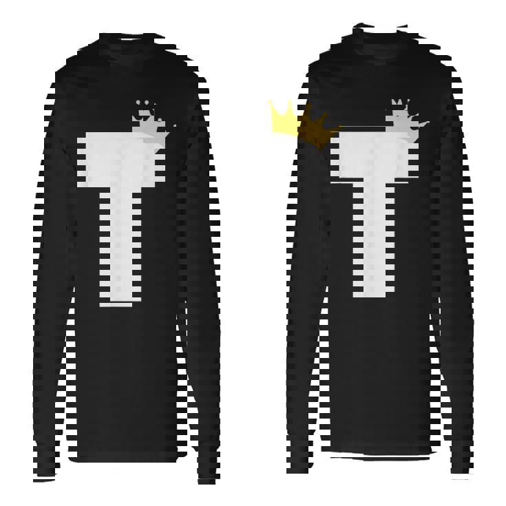 アルファベット T 大文字モノグラム イニシャル キング クイーン クラウン 長袖Tシャツ