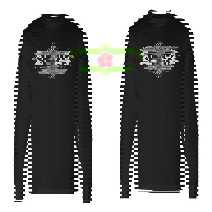 アロハ ハイビスカス フラワー トロピカルハワイアンデザイン 長袖Tシャツ