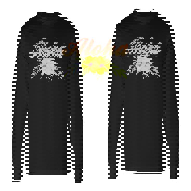 アロハイエロー ハイビスカス 長袖Tシャツ