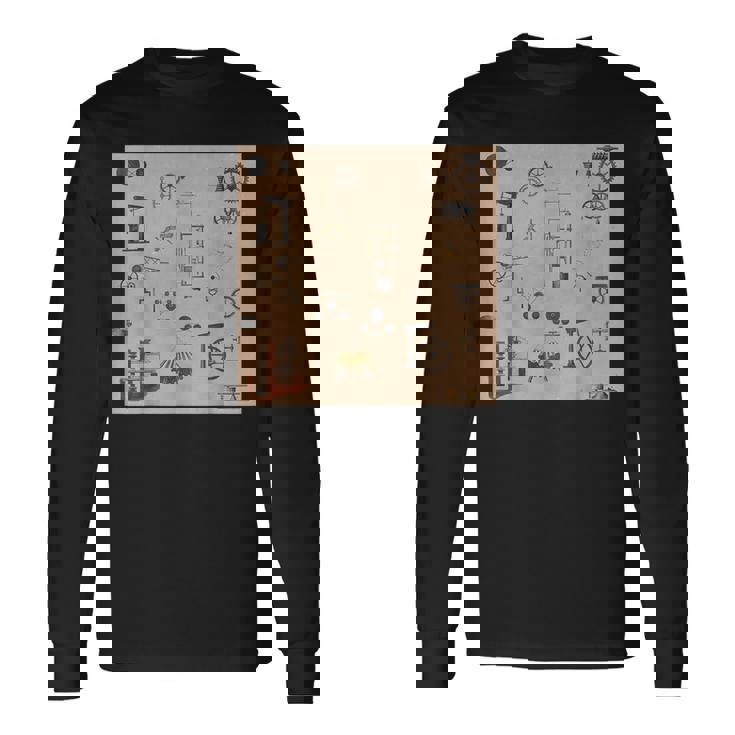 アンティークエンジニアリング機械科学パターン 長袖Tシャツ