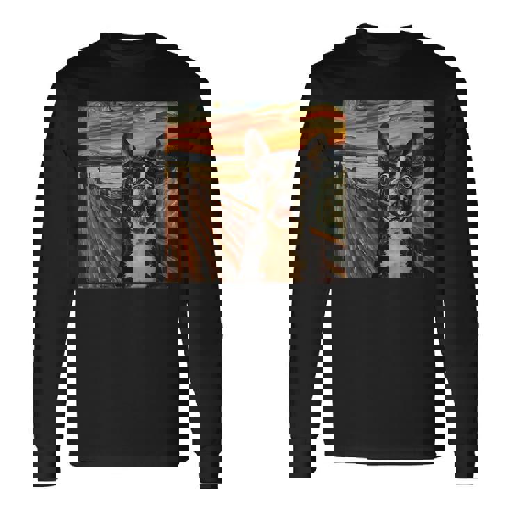 アート、面白いボストン テリア 長袖Tシャツ