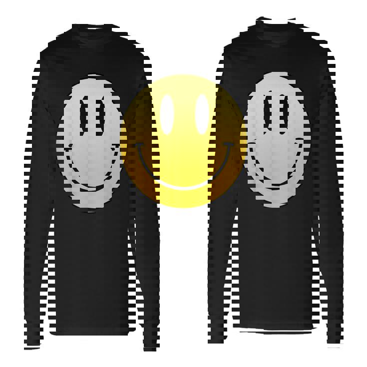 イエロー スマイル ハッピー ピース スマイル フェイス かわいい ユーモア すごい 長袖Tシャツ