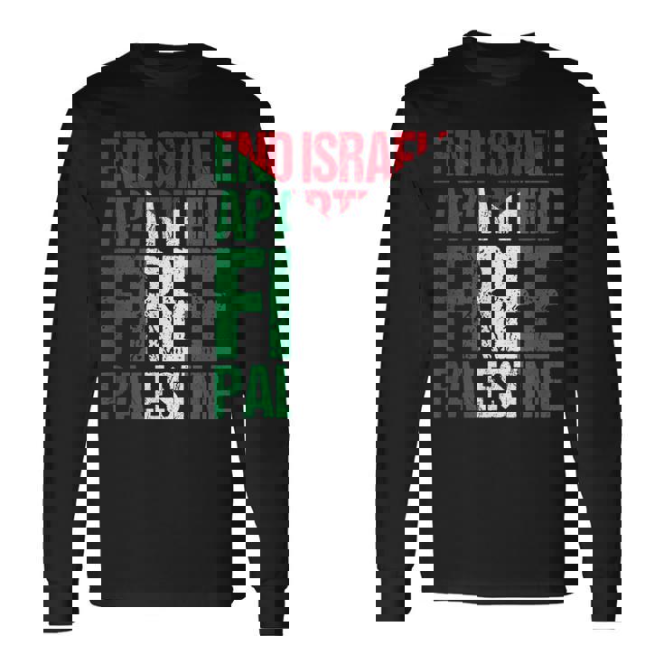 イスラエルのアパルトテッドフリーパレスチナを終えましょう 長袖Tシャツ