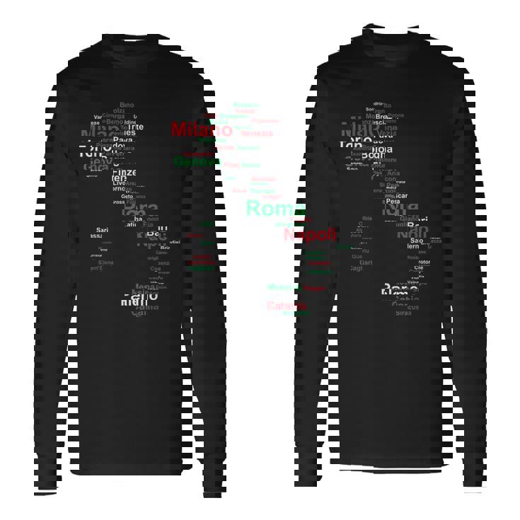 イタリア 地図 シルエット 旗 タウン ローマ 旅行 イタリア 長袖Tシャツ