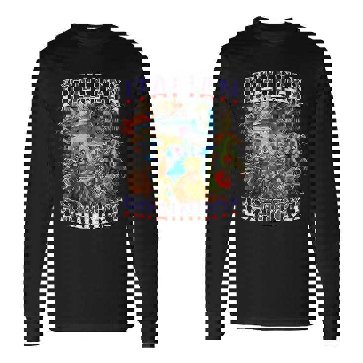 イタリアのブレインロットビッグミーム7月4日フラッグフット。 長袖Tシャツ