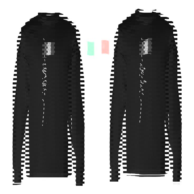 イタリアシグネチャーフラッグポール エレガントな愛国的なイタリア国旗 長袖Tシャツ