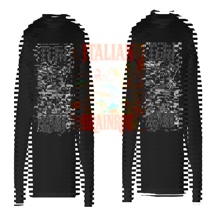 イタリアンブレイン レッド ウイルス ミーム マニア グラフィック 長袖Tシャツ