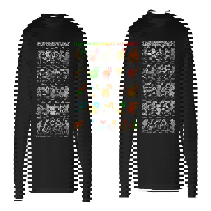 イタリアンブレインロットキャラクターの種類イタリアブレインロットアファベット 長袖Tシャツ