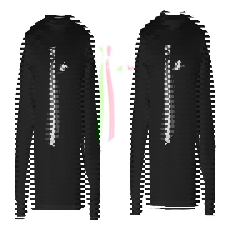 イタリア国旗ネクタイ愛国国旗 長袖Tシャツ