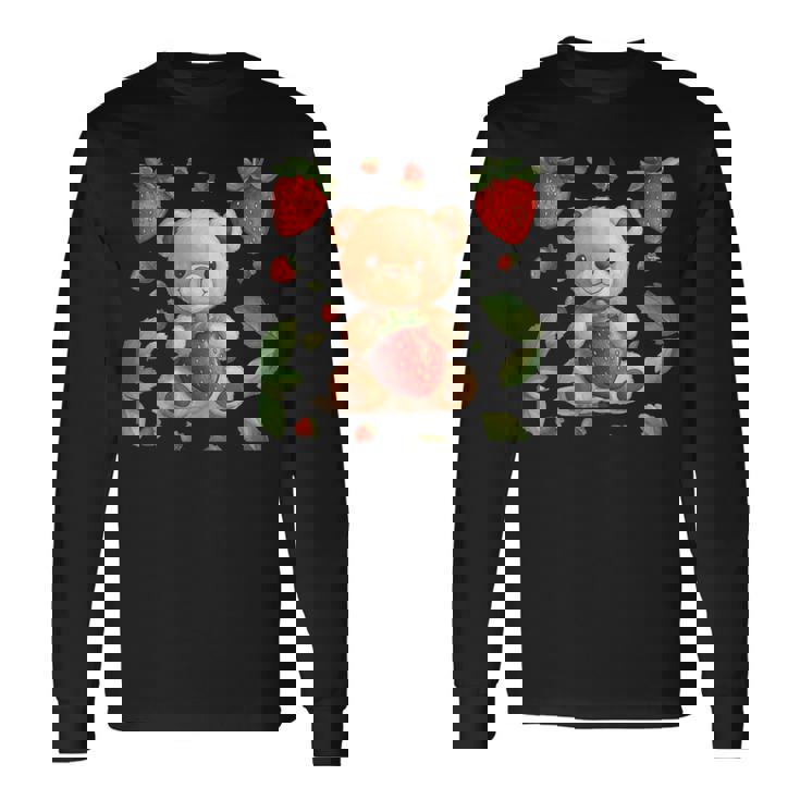 イチゴファンのための素敵なフルーツとテディベアのコスチューム 長袖Tシャツ