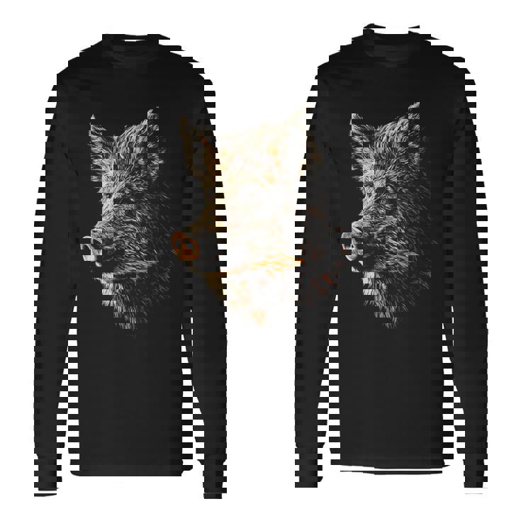 イノシシ 動物 モチーフ イラスト イノシシ 長袖Tシャツ