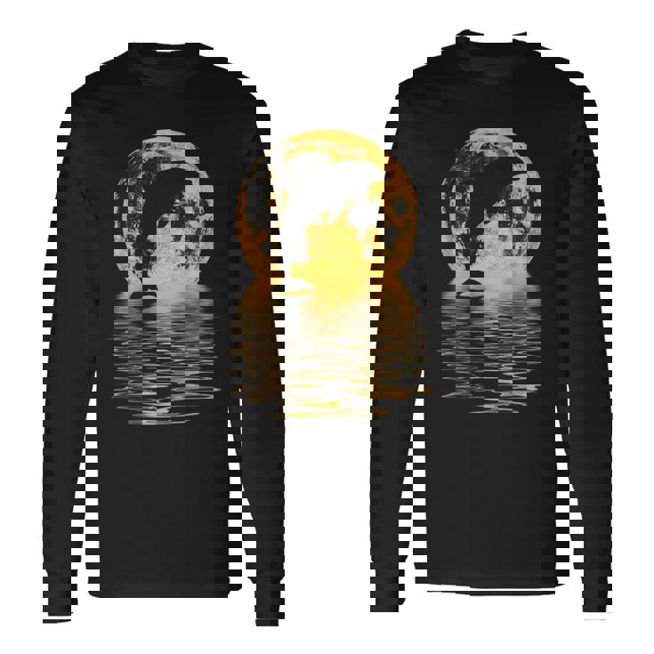 イルカ 海 夕日 月 反射 自然 恋人 ギフト 長袖Tシャツ