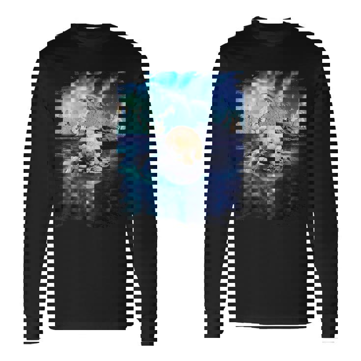 イルカと北のシロクマ、ライトとイルカ 長袖Tシャツ