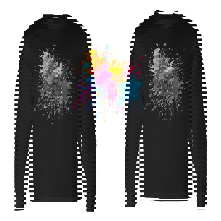 インク ペンキ 飛び散り レインボープリント カラフル イラスト 長袖Tシャツ