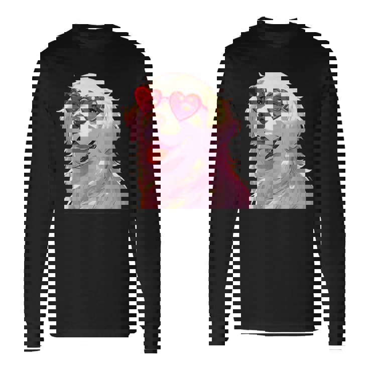 イングリッシュクリーム ゴールデンレトリバー ママギフト ハート メガネ ラブ 長袖Tシャツ