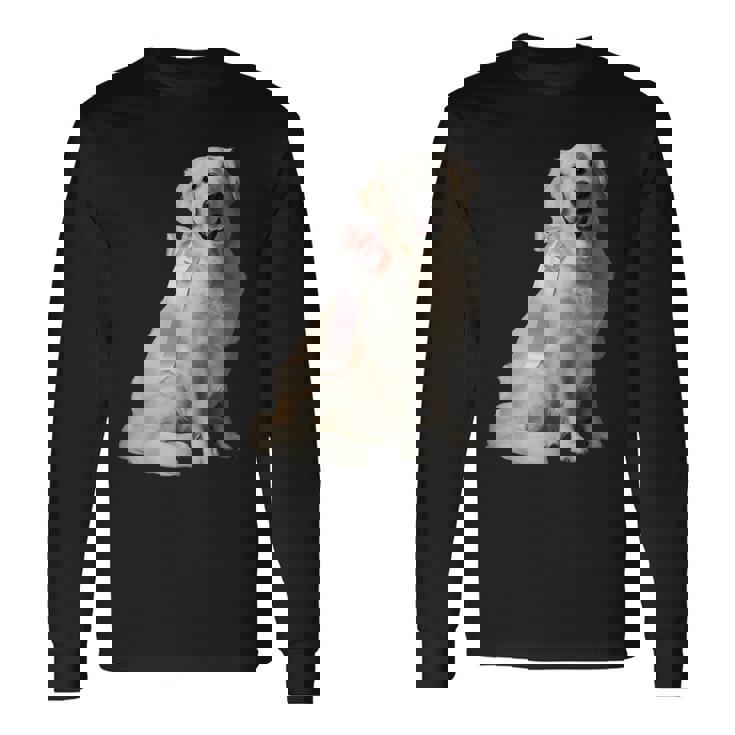 イングリッシュクリーム ゴールデンレトリバー 子犬 ピンク リボン クリーン ガール 長袖Tシャツ