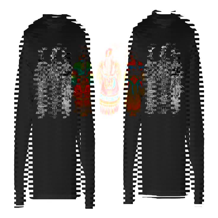 インディアン族 ネイティブアメリカン フェザーヘッドドレス インディアンチーフ 長袖Tシャツ