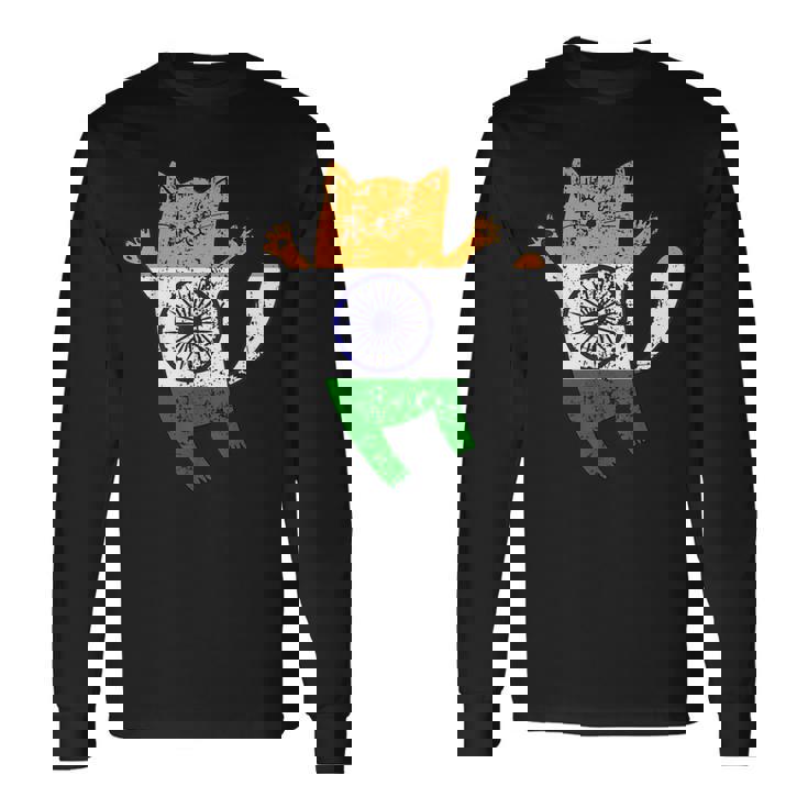 インド国旗 インド猫 長袖Tシャツ
