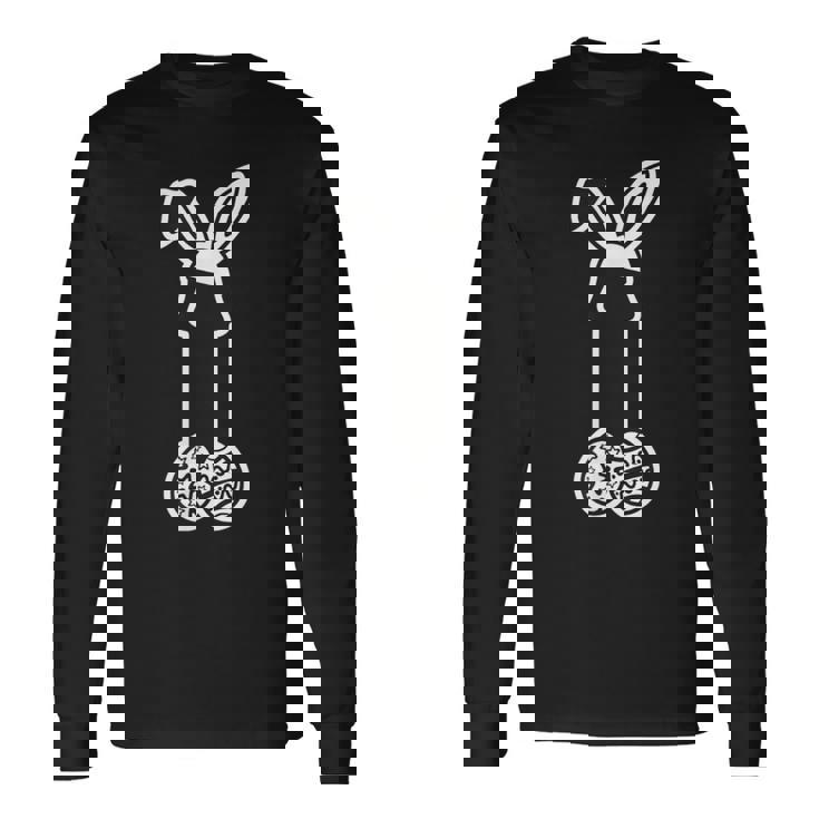 イースターエッグ付きの面白いイースターペニスウサギの耳。 長袖Tシャツ
