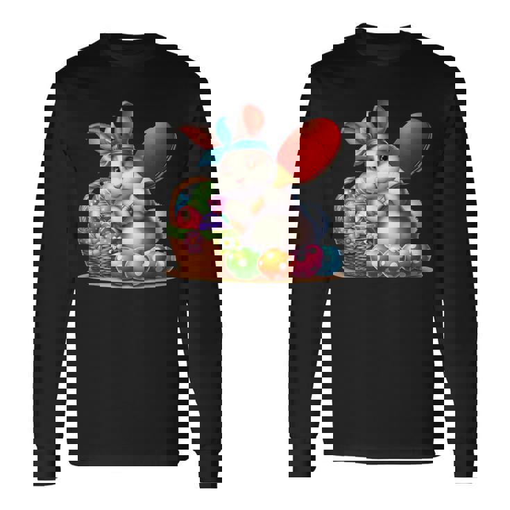 イースターバニー卓球ウサギイースターエッグ卓球 長袖Tシャツ