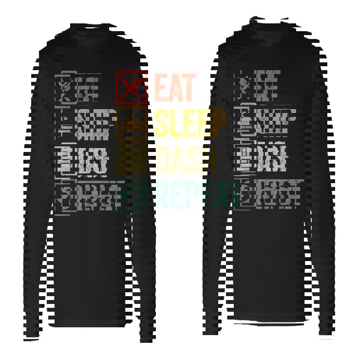 イートスリープダッシュリピートビデオゲームジオメトリビデオゲーマー 長袖Tシャツ