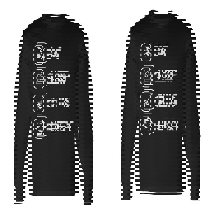 イート・スリープ・チェロ・リピート 長袖Tシャツ