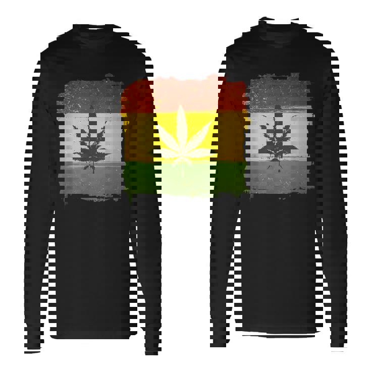 ウィード マリファナ ガンジャ リーフ ラスタ フラッグ 大麻 恋人 ギフト 長袖Tシャツ