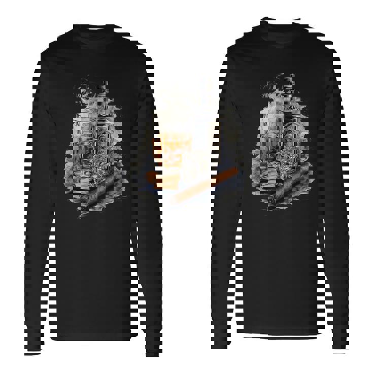 ウイスキー、シガー、チョコレート、オリジナルウイスキーアイデア 長袖Tシャツ
