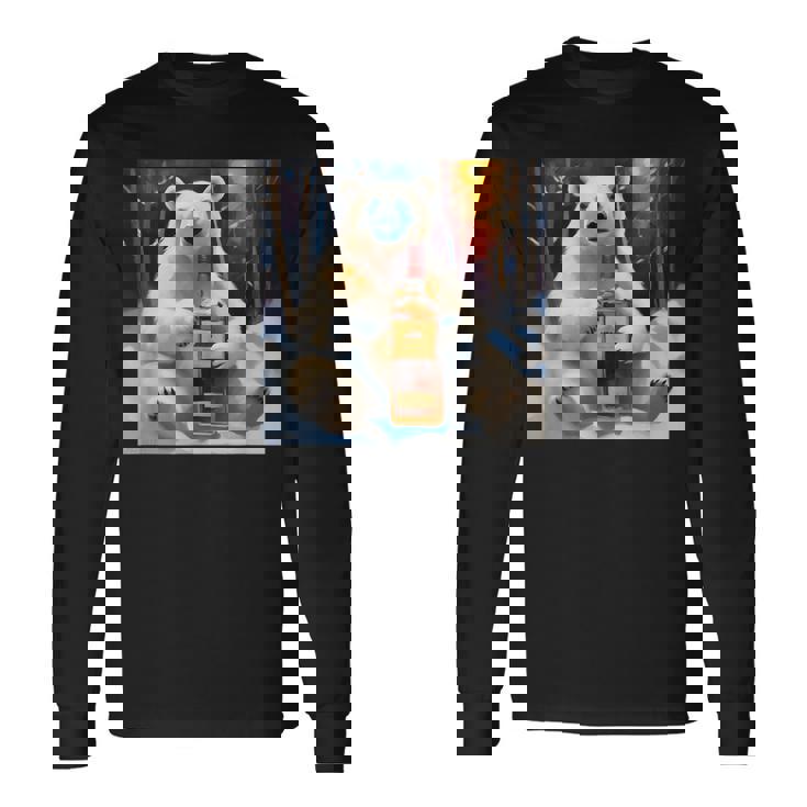 ウイスキーが飲みたいと目で訴える白熊 半袖 男女兼用 長袖Tシャツ