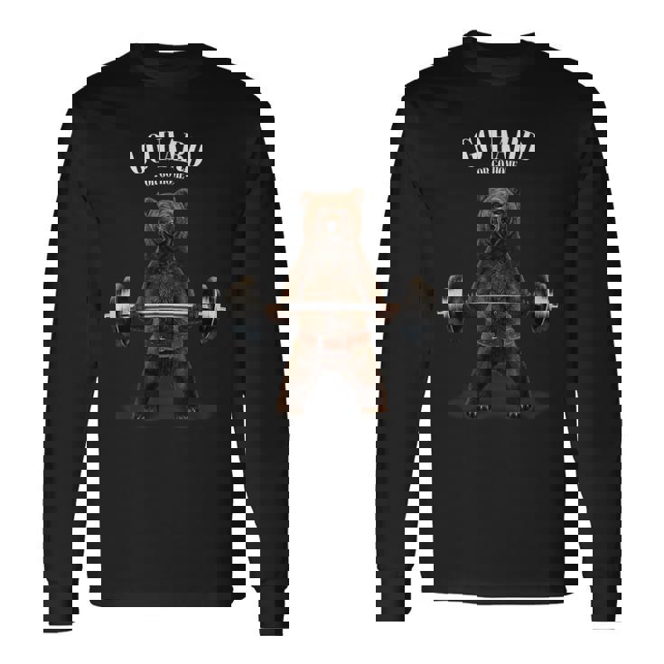 ウェイトリフティング 筋トレ バーベル やる気がないなら家に帰れ グリズリーベア クマ 長袖Tシャツ
