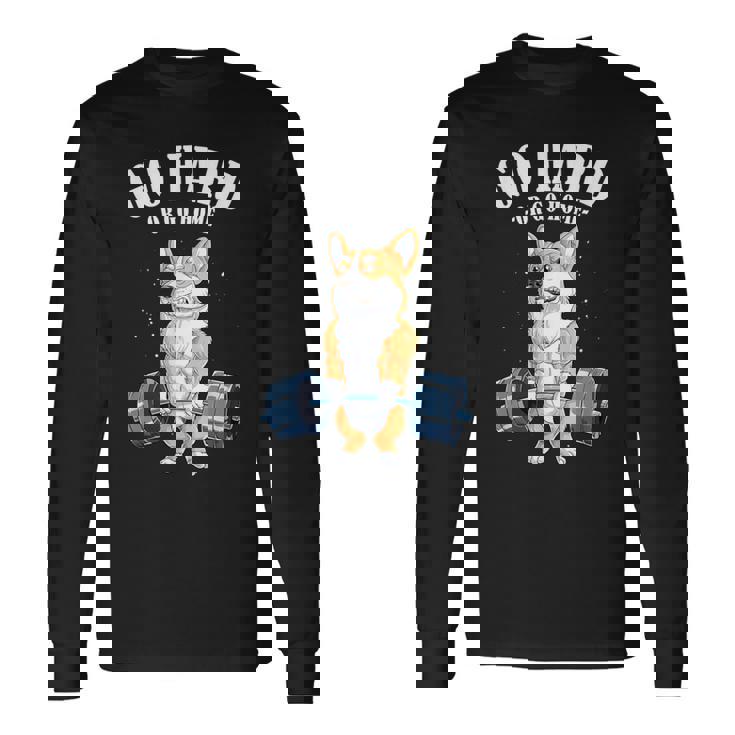 ウェルシュ・コーギー いぬ 犬 筋トレ 筋肉 バーベル ウエイトリフティング 長袖Tシャツ