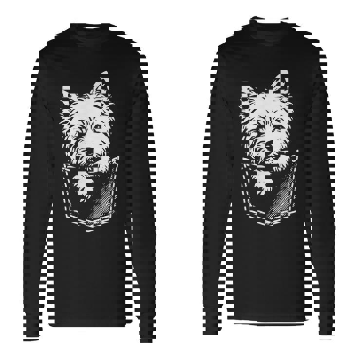 ウエスト ハイランド ホワイト テリア犬の覗くウェスティ デザイン 長袖Tシャツ