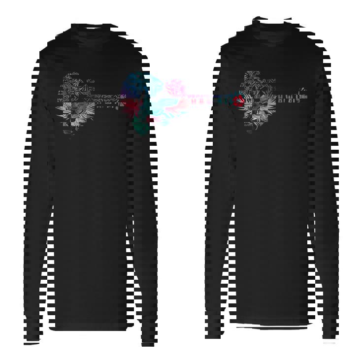ウクレレ トライバル・フラワー アロハ・ギター ハワイ 長袖Tシャツ